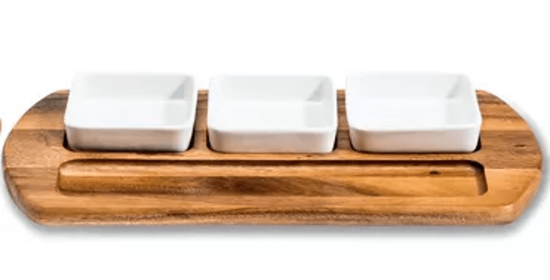 Charcuterie Serving Tray with Ceramic Bowls (Bowl Option: 3 White Square Ceramic Bowls)